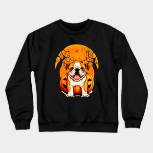 English Bulldog Halloween Hug Pumpkin, Funny Scary Halloween Moon Tshirt Crewneck Sweatshirt